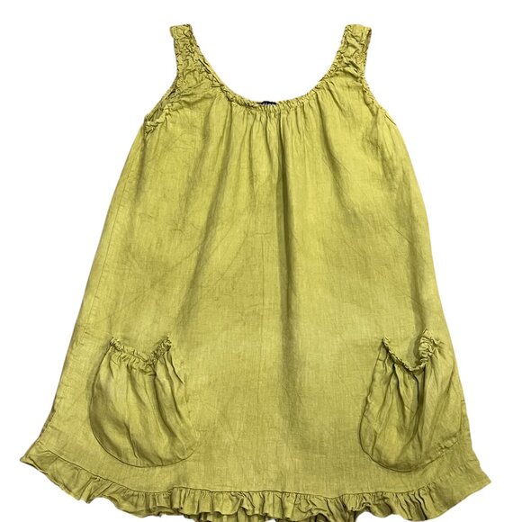 Colette Sleeveless Linen Mini Dress Tunic, Citron, L - Picture 1 of 7